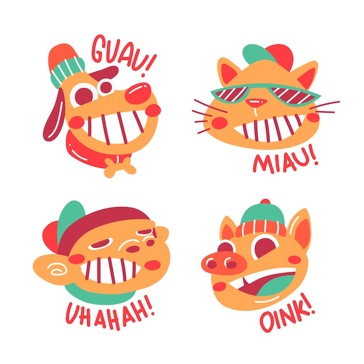 Vector Gratis koleksi stiker lucu yang digambar tangan