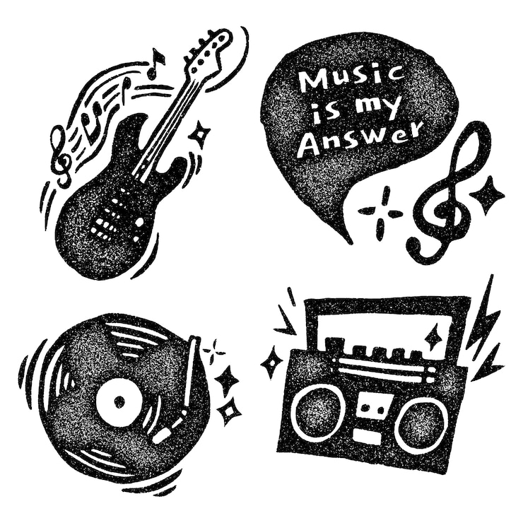Vector Gratis koleksi stiker musik monokrom