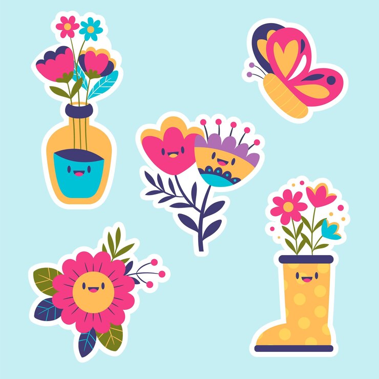 Vector Gratis koleksi stiker musim semi lucu