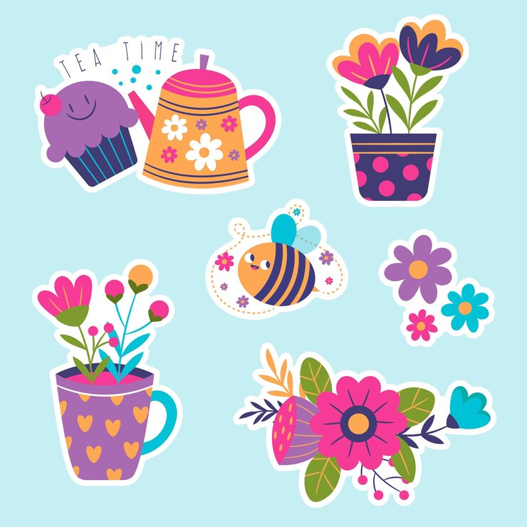 Vector Gratis koleksi stiker musim semi seperti anak kecil
