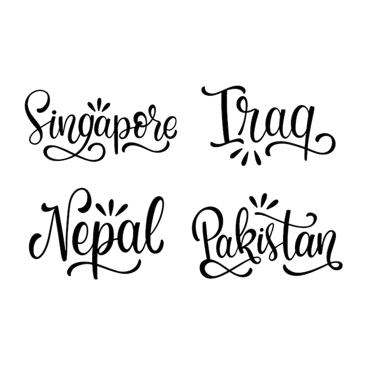 Vector Gratis koleksi stiker negara-negara asia dengan huruf hitam