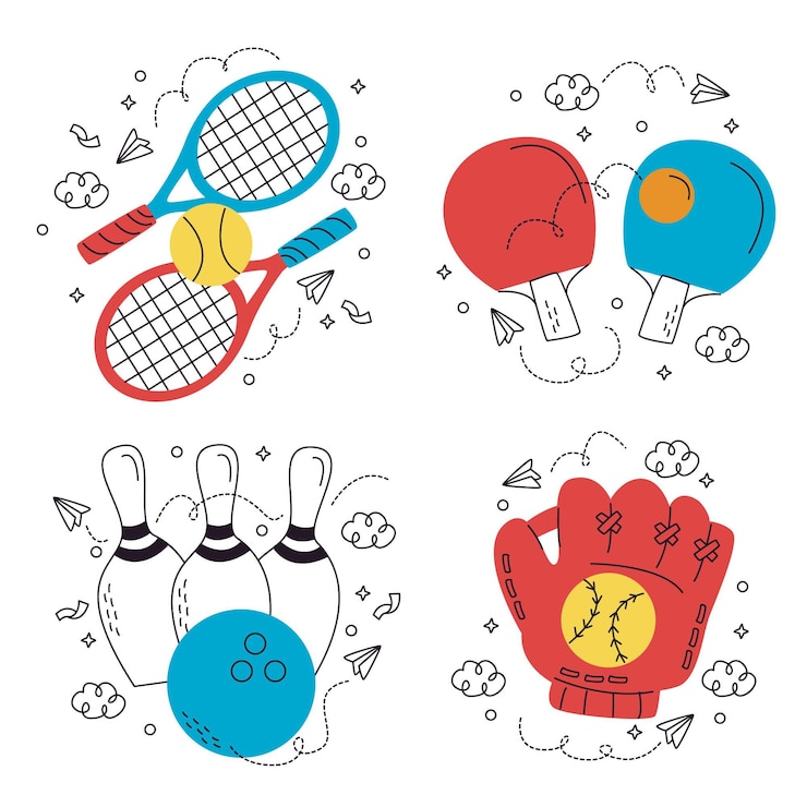 Vector Gratis koleksi stiker olahraga yang menyenangkan