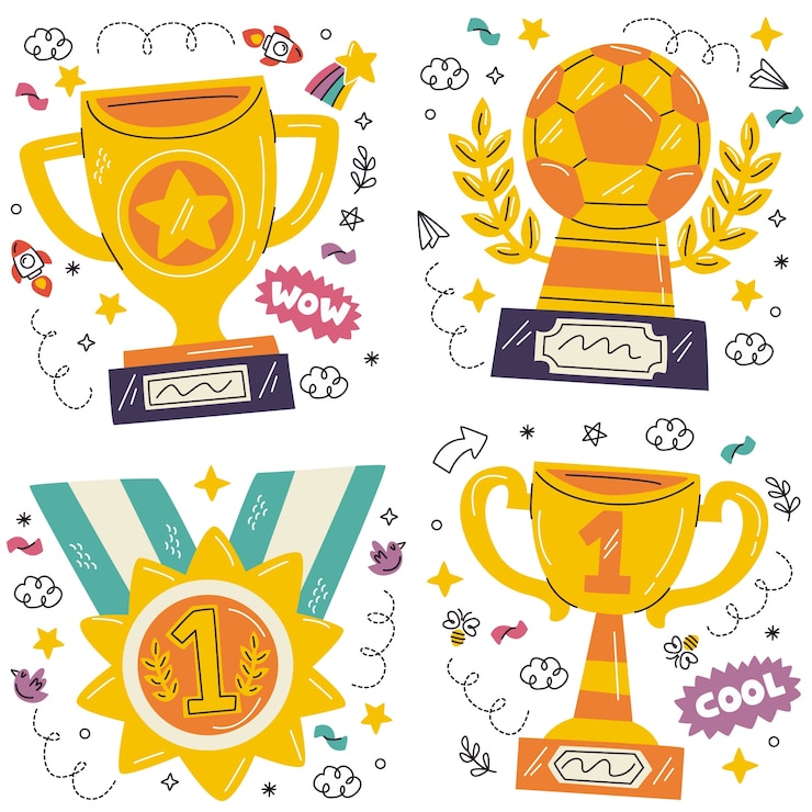 Vector Gratis koleksi stiker piala dan penghargaan doodle