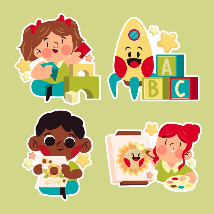 Vector Gratis koleksi stiker seperti anak kecil untuk taman kanak-kanak