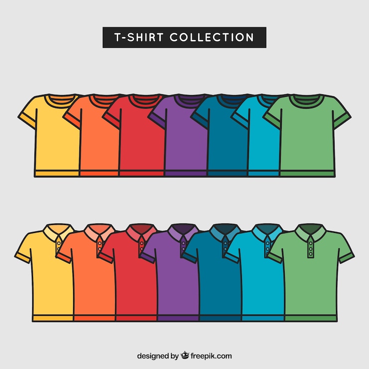 Vector Gratis koleksi t-shirt 2d warna-warni dengan gaya digambar tangan