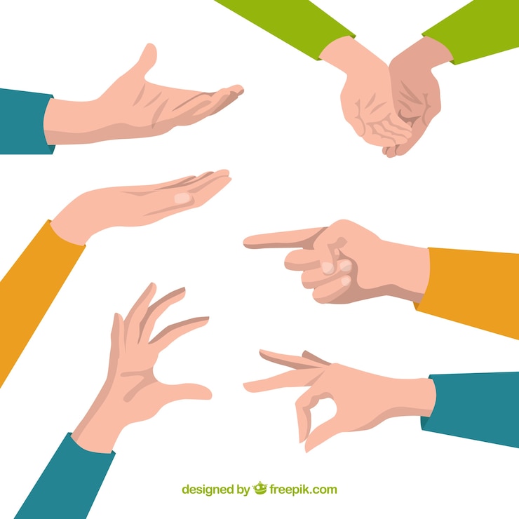 Vector Gratis koleksi tangan dengan berbagai pose dalam gaya datar