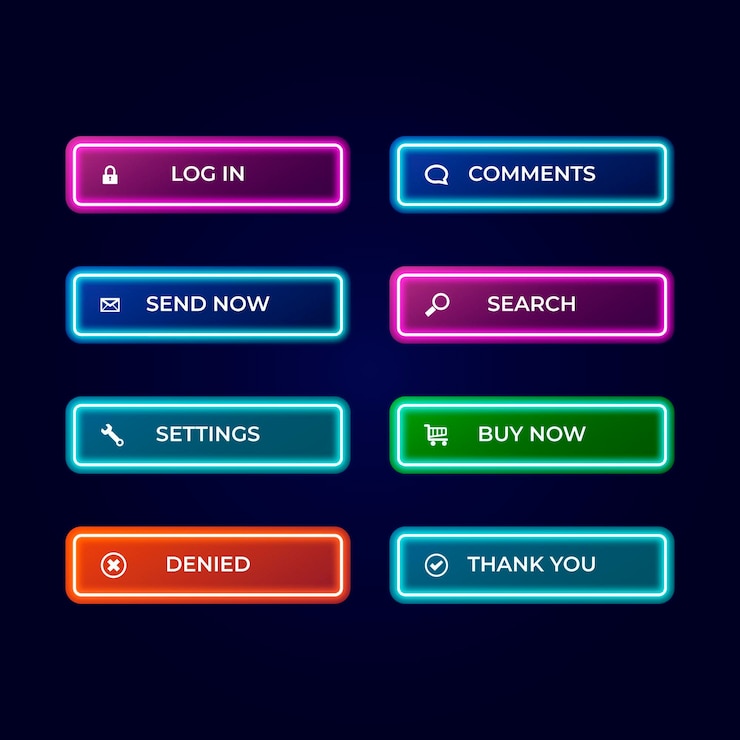 Vector Gratis koleksi tombol cta neon realistis