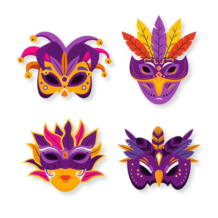 Vector Gratis koleksi topeng karnaval venesia datar