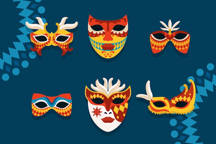 Vector Gratis koleksi topeng karnaval venesia datar