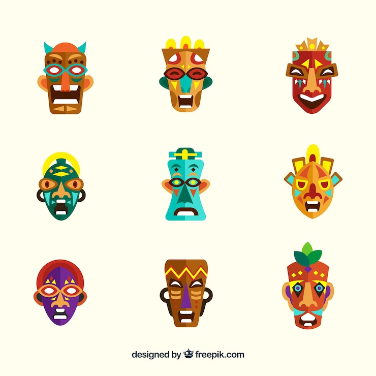 Vector Gratis koleksi topeng tiki berwarna-warni