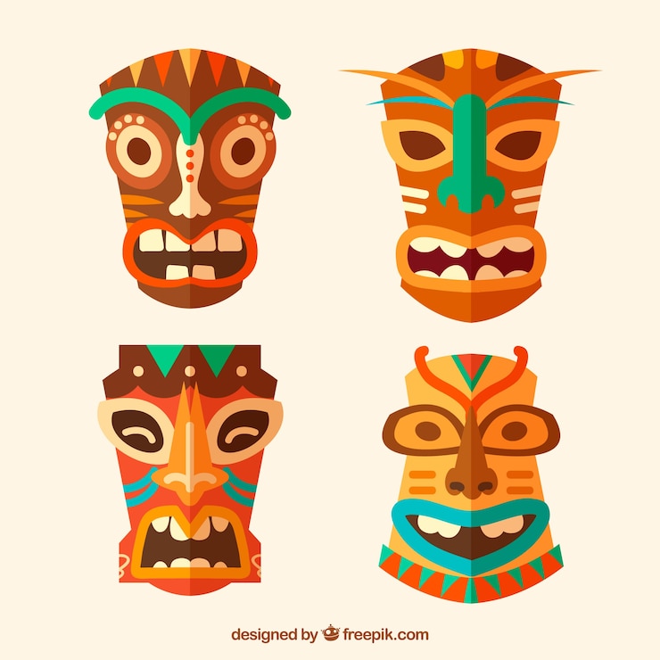 Vector Gratis koleksi topeng tiki hias