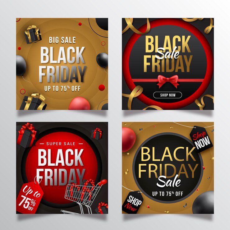 Vector Gratis koleksi unggahan instagram black friday hitam realistis