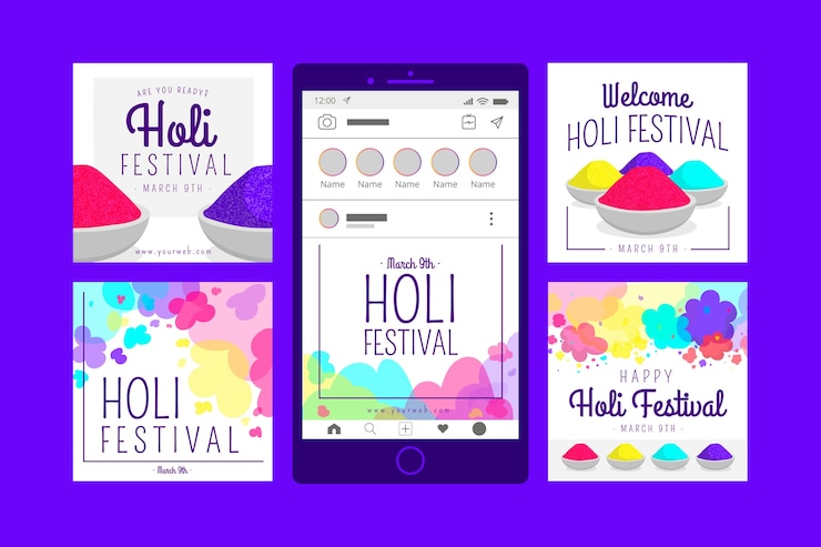 Vector Gratis koleksi unggahan instagram festival holi