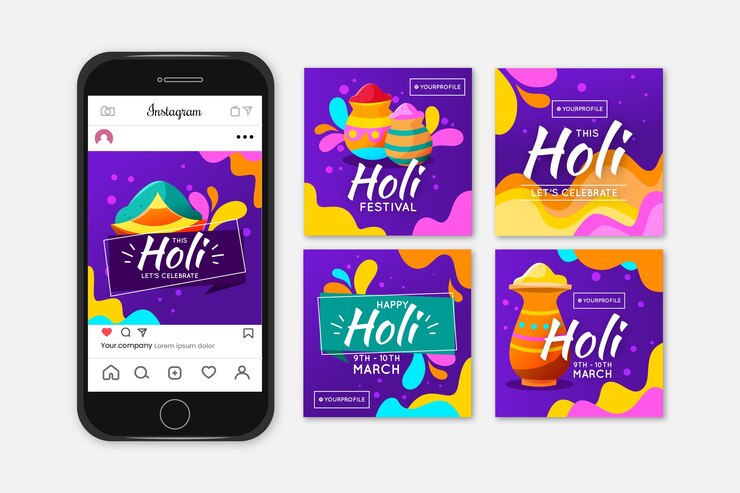 Vector Gratis koleksi unggahan instagram festival holi