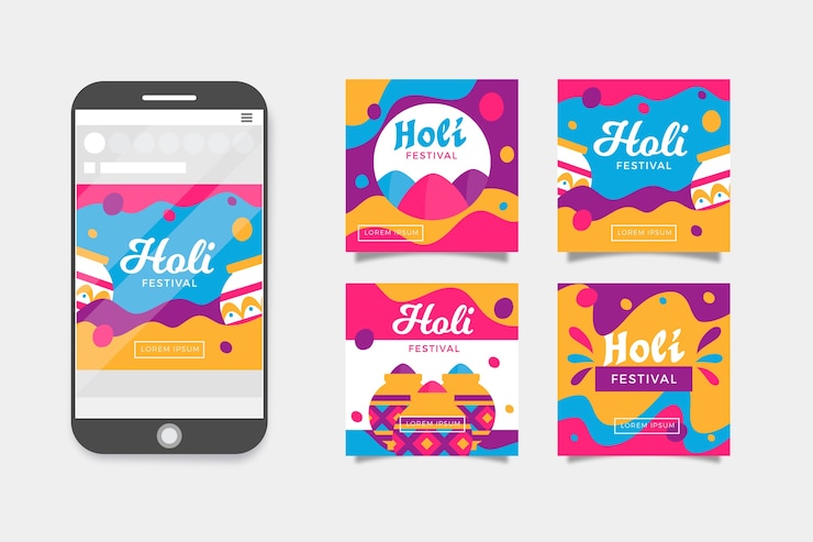 Vector Gratis koleksi unggahan instagram festival holi