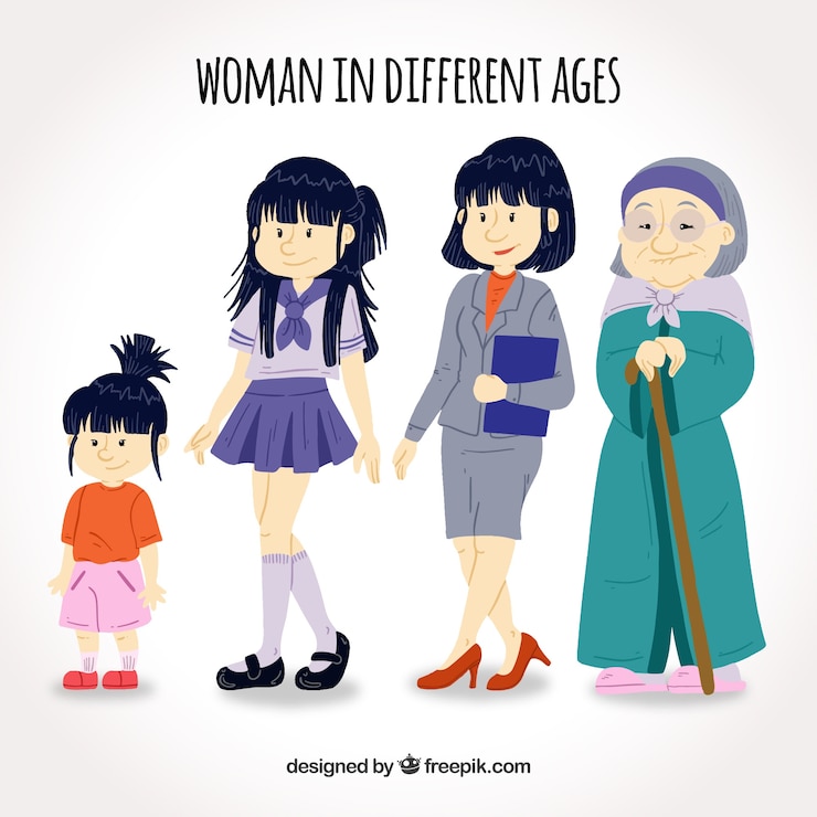Vector Gratis koleksi wanita asia di berbagai usia