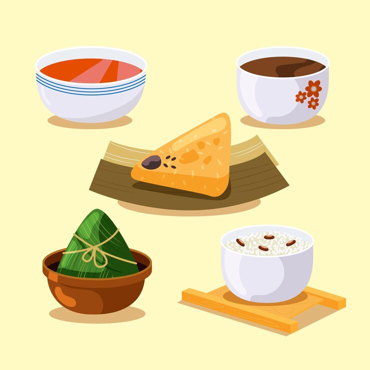 Vector Gratis koleksi zongzi perahu naga datar