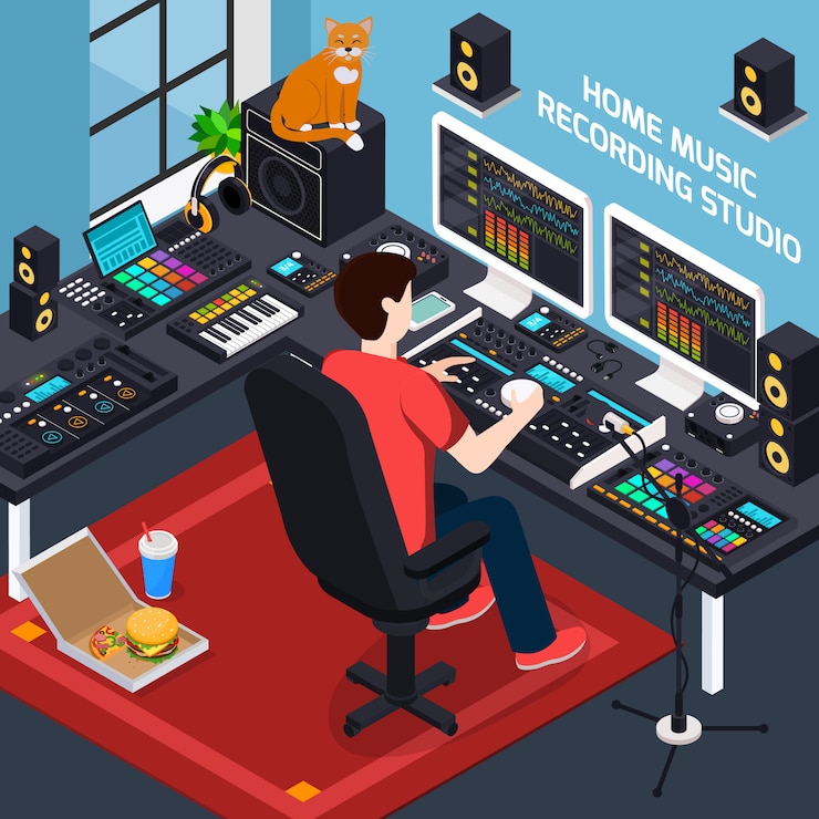 Vector Gratis komposisi isometrik studio proyek