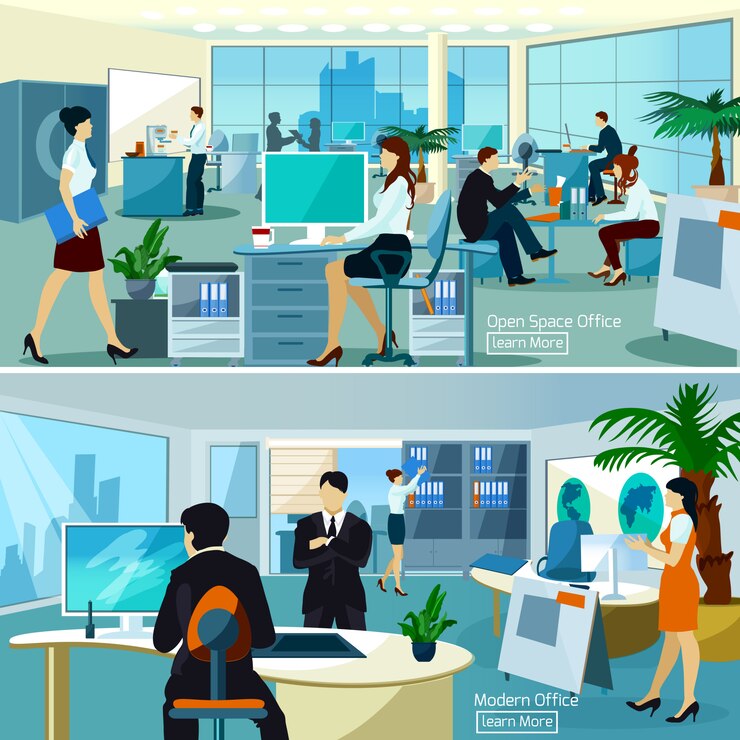 Vector Gratis komposisi kantor dengan orang-orang yang bekerja