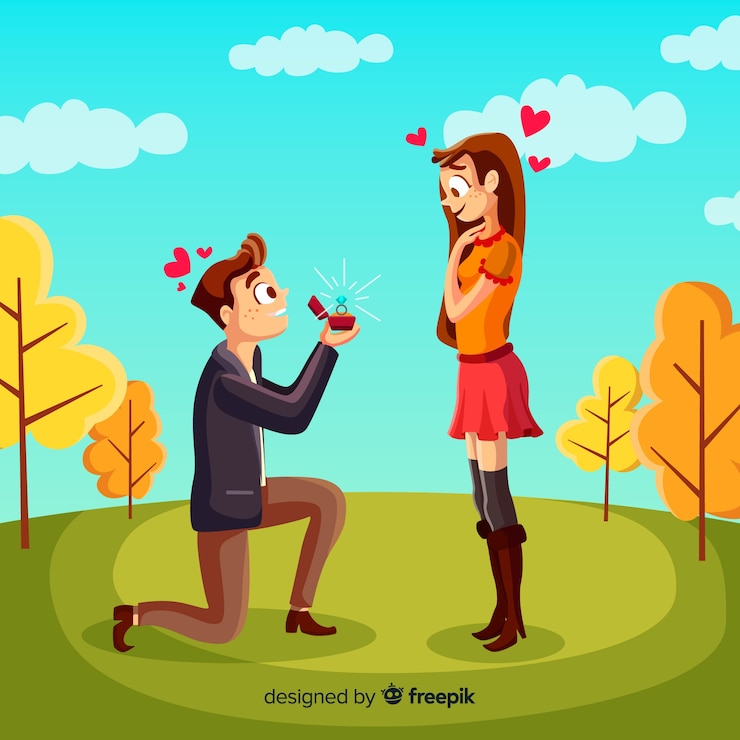 Vector Gratis komposisi lamaran pernikahan yang indah dengan desain datar
