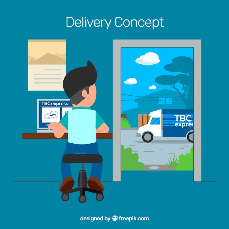 Vector Gratis komposisi pengiriman dengan desain datar