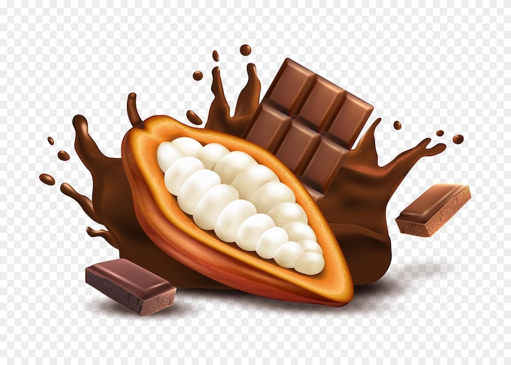 Vector Gratis komposisi realistis kakao dengan biji kakao mentah dan batang cokelat dengan ilustrasi vektor latar belakang transparan