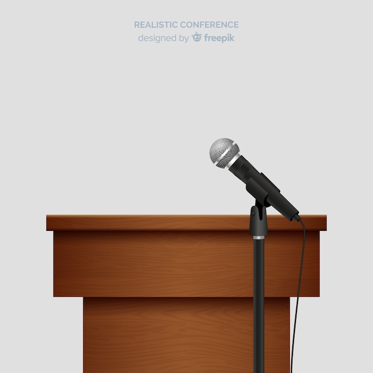 Vector Gratis konferensi mimbar realistis dengan mikrofon