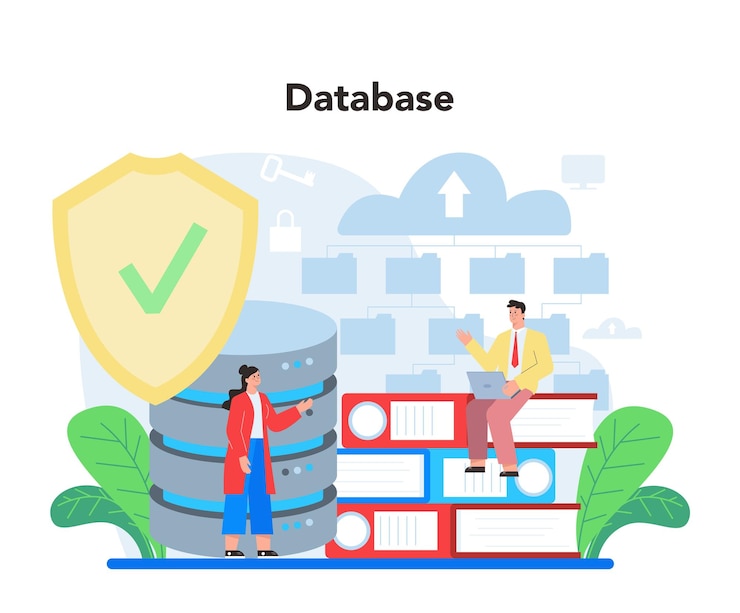 Vector Gratis konsep administrator basis data admin atau manajer yang bekerja di pusat data teknologi komputer modern ide profesi ti ilustrasi vektor terisolasi