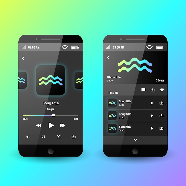 Vector Gratis konsep antarmuka aplikasi pemutar musik