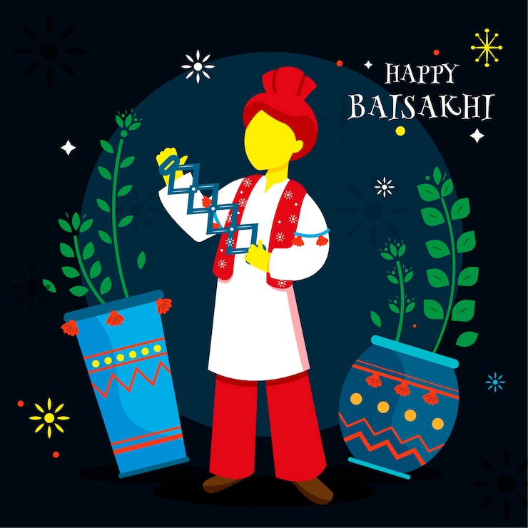 Vector Gratis konsep baisakhi bahagia datar dengan ucapan