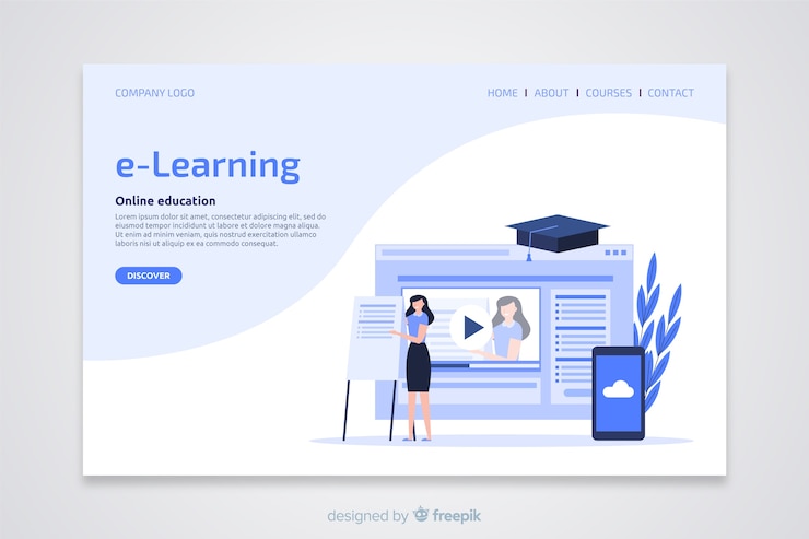 Vector Gratis konsep e-learning halaman arahan datar