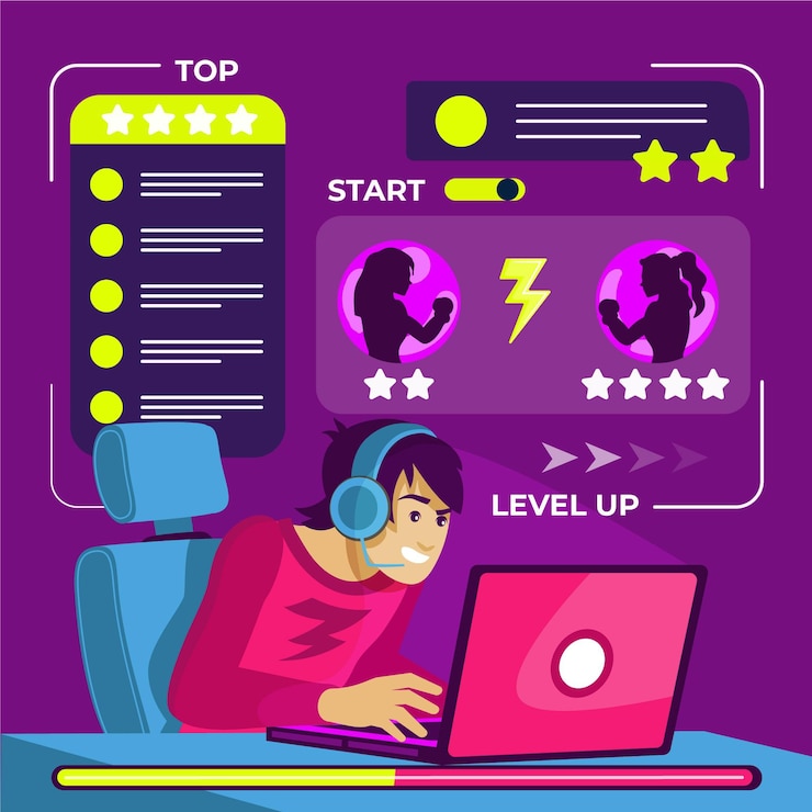 Vector Gratis konsep game online dengan seorang pria yang bermain