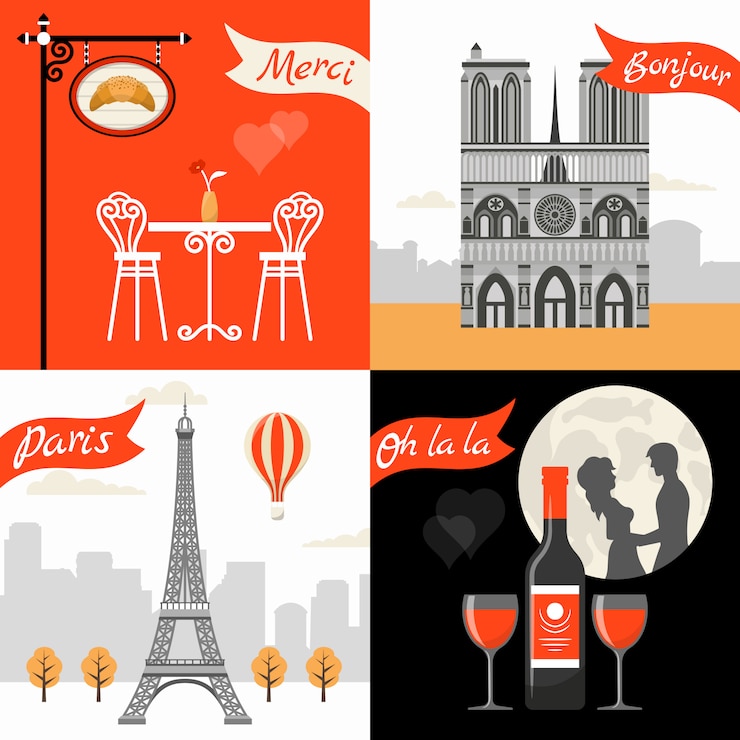 Vector Gratis konsep gaya retro paris prancis