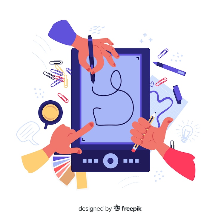 Vector Gratis konsep kerja tim desain grafis