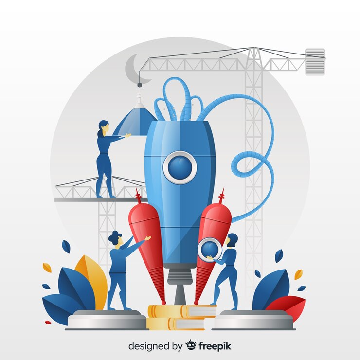 Vector Gratis konsep membangun roket