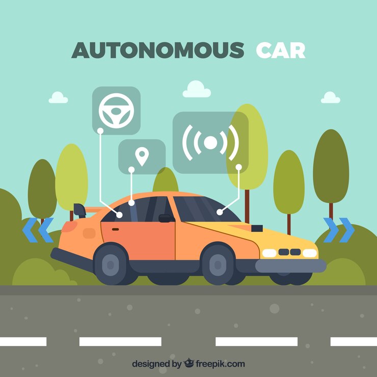Vector Gratis konsep mobil otonom dengan desain datar