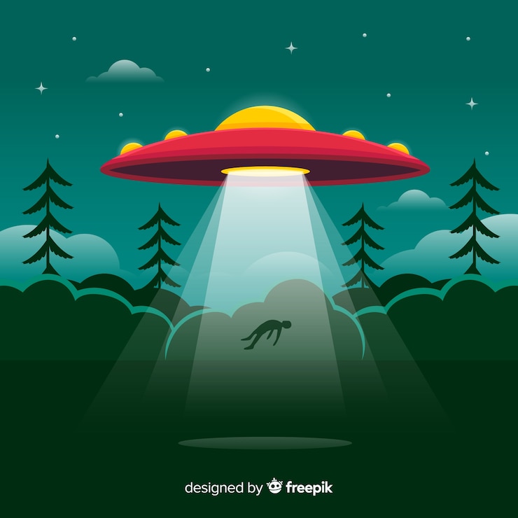 Vector Gratis konsep penculikan ufo klasik dengan desain datar