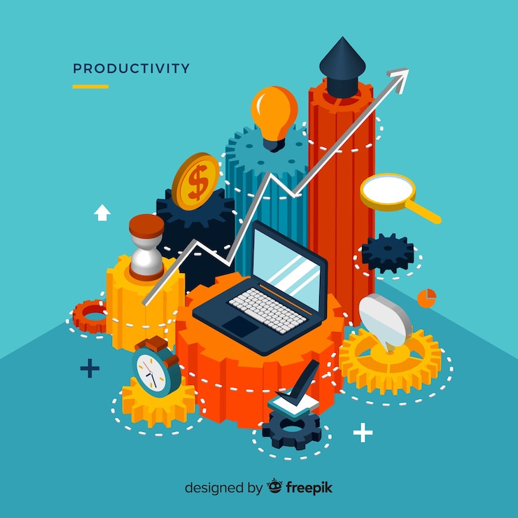 Vector Gratis konsep produktivitas modern dengan tampilan isometrik