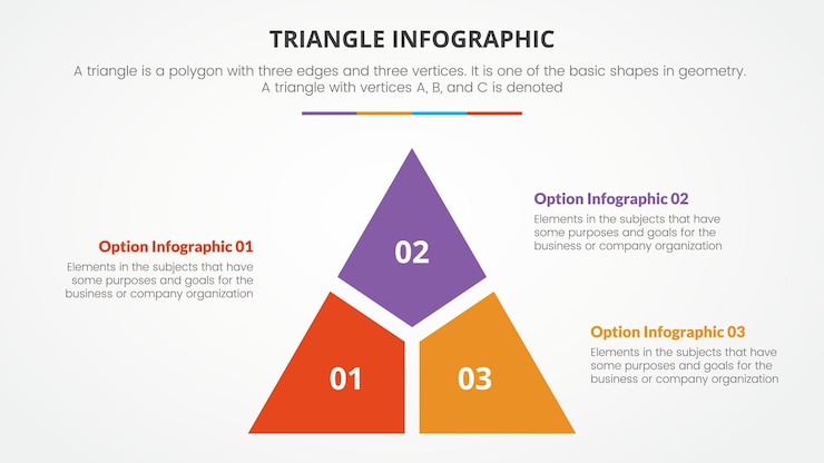 Vector Gratis konsep segitiga infografis untuk presentasi slide dengan daftar 3 poin