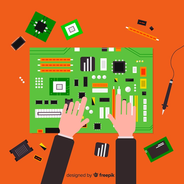 Vector Gratis konsep teknik komputer datar