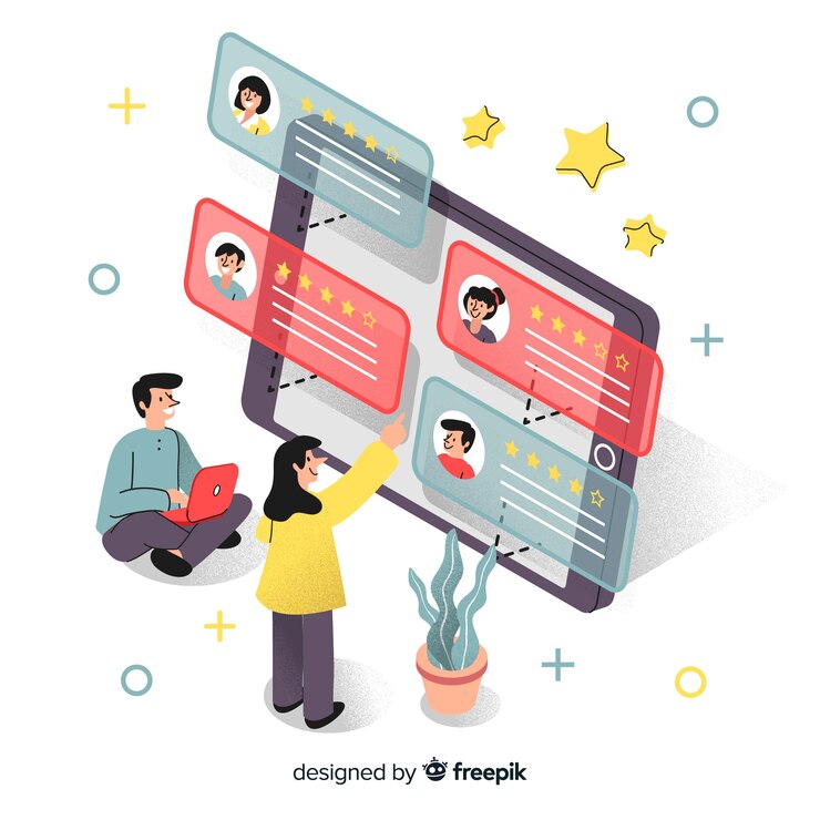 Vector Gratis konsep ulasan untuk landing page