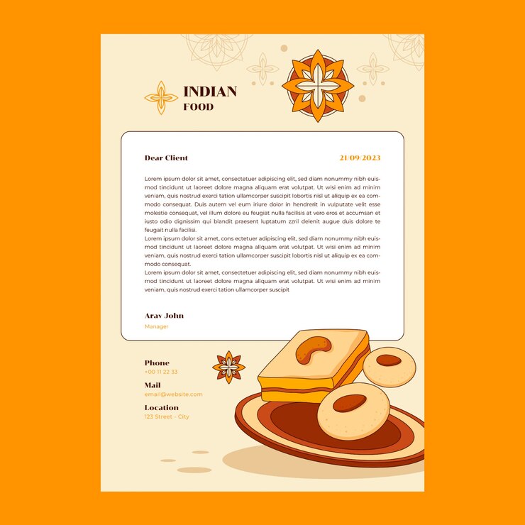 Vector Gratis kop surat restoran india yang digambar tangan