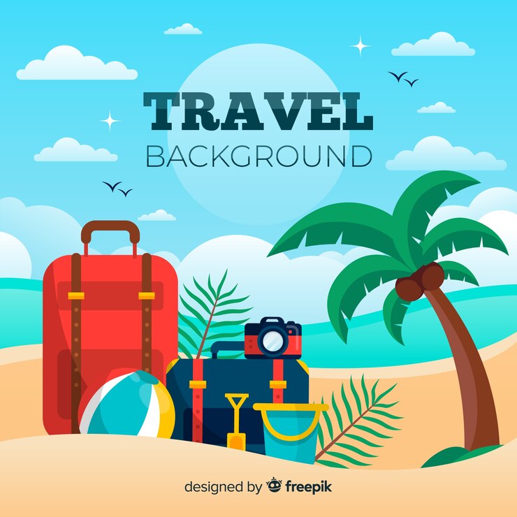 Vector Gratis koper di latar belakang perjalanan pantai