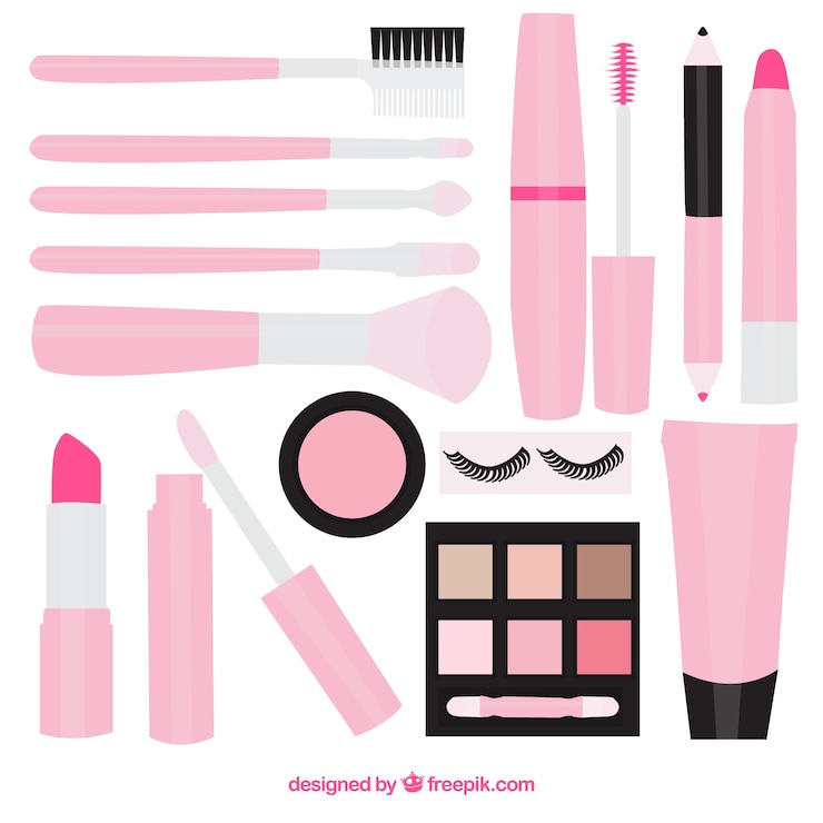 Vector Gratis kosmetik kecantikan berwarna merah muda