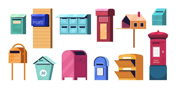 Vector Gratis kotak surat atau kotak pos warna kartun untuk pengiriman surat