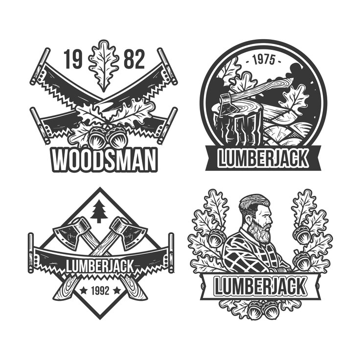 Vector Gratis kumpulan emblem penebang kayu vintage, logo. terisolasi pada warna putih
