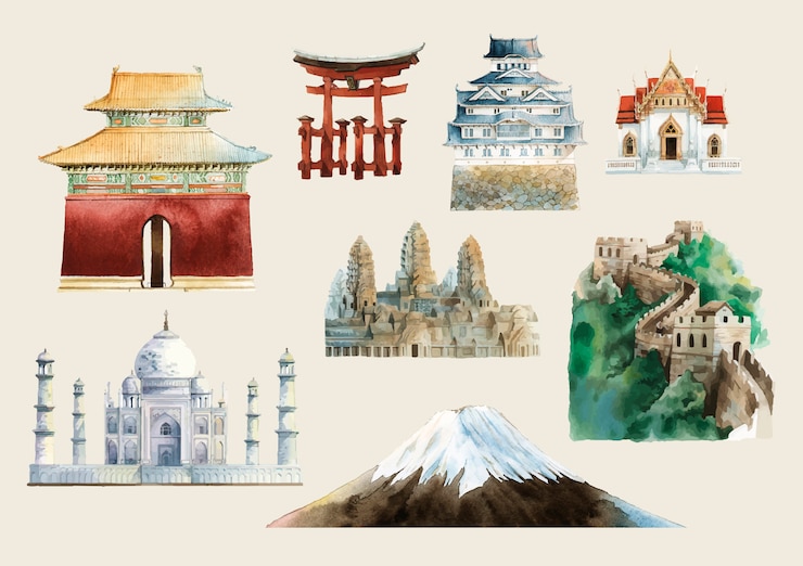 Vector Gratis kumpulan vektor landmark terkenal