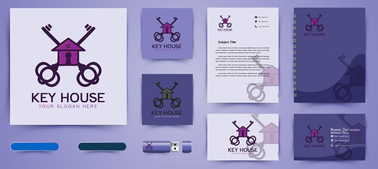 Vector Gratis kunci dan rumah, logo keamanan rumah dan templat branding bisnis, inspirasi desain terisolasi pada latar belakang putih