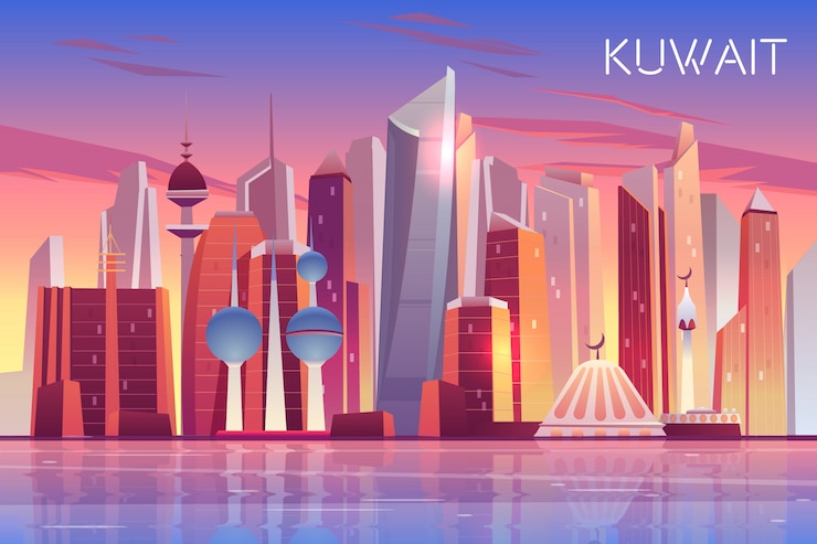 Vector Gratis kuwait city skyline. modern arab state panoramic background 