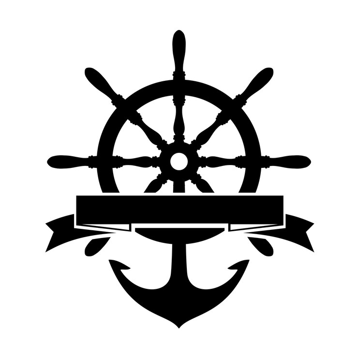 Vector Gratis label with steering wheel and anchor on white background